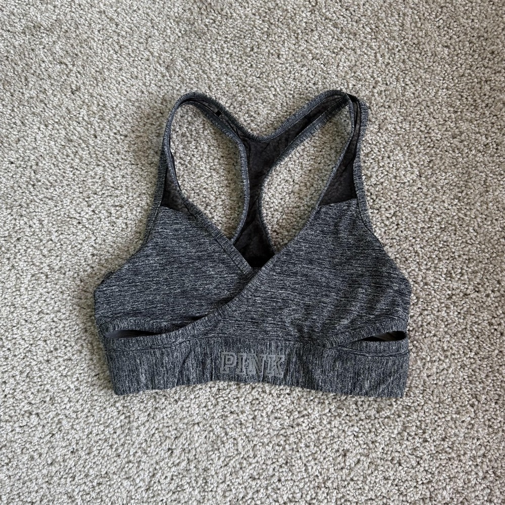PINK Victoria's Secret Sports Bra Womens Small Gray Wrap Front Racerback Top